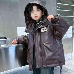 外穿男童皮衣免洗棉衣冬季2024新款网红炸街儿童冬装加厚棉袄过冬