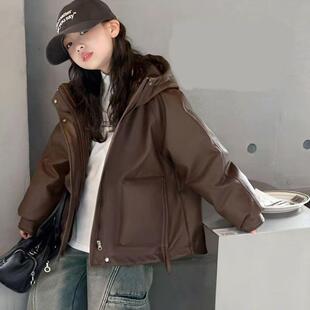 女童外传棉服皮衣2024新款 免疫外套中大童免洗防污棉袄潮 男童冬装