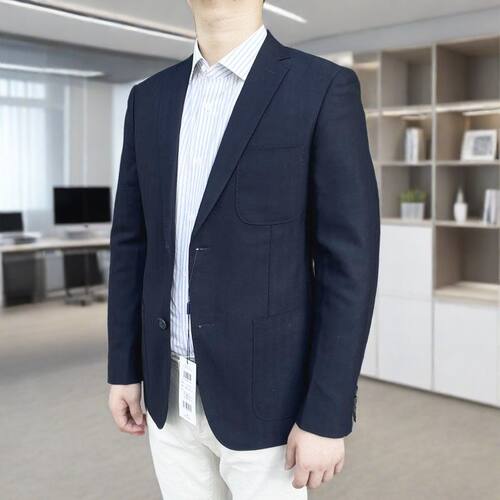 880327 羊毛100% 秋冬新款男士纯羊毛西服二粒扣深藏青羊毛单西男