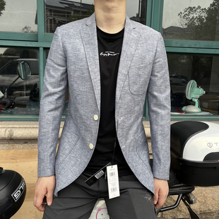 870364 羊毛+亚麻+桑蚕丝 夏季新款薄款羊毛西服亚麻单西透气
