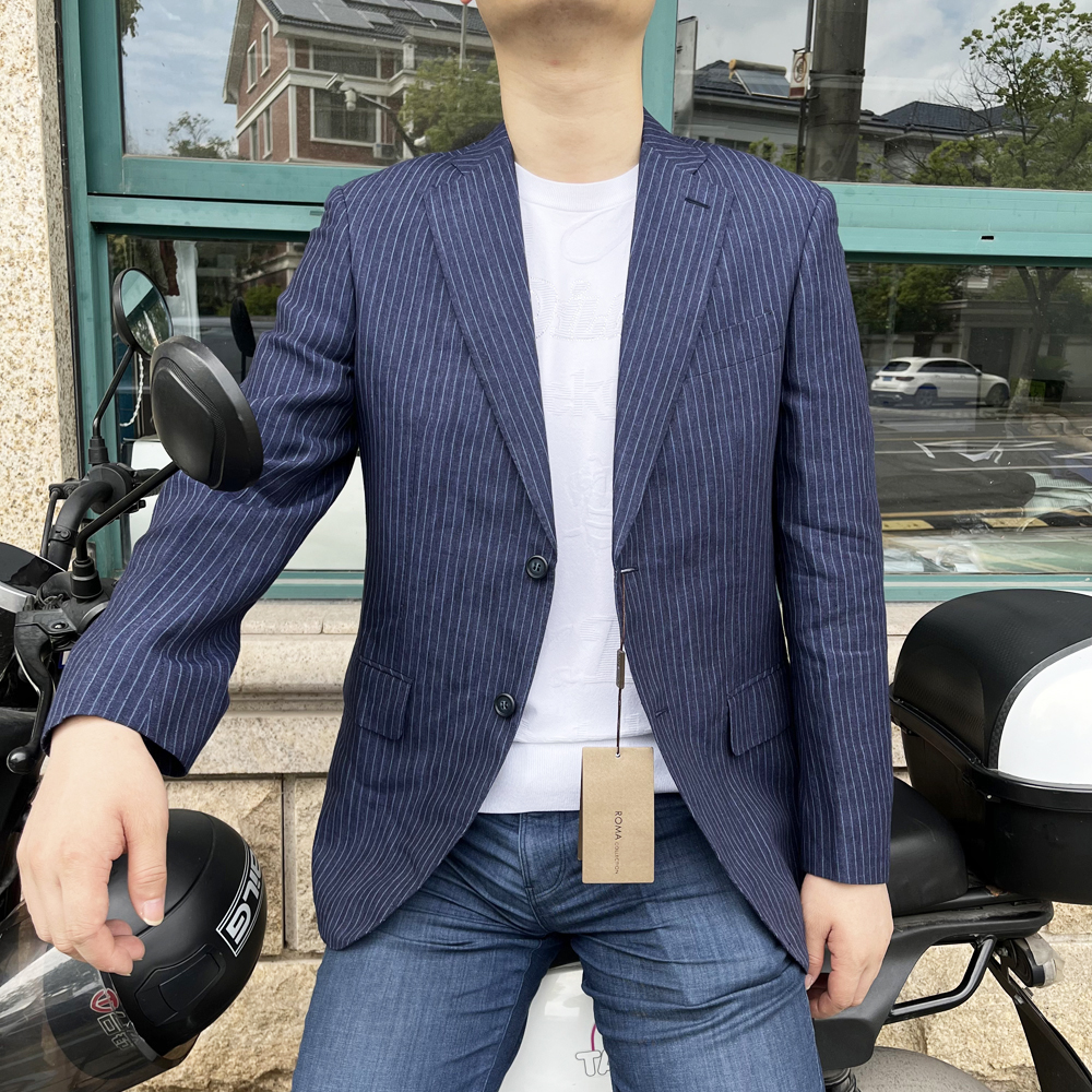 663300 意大利进口面料 亚麻98% 2025年夏季薄款单西亚麻透气西服