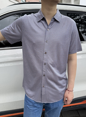92222 桑蚕丝33%+铜氨纤维67% 高档短袖衬衫新款休闲男士翻领衬衣