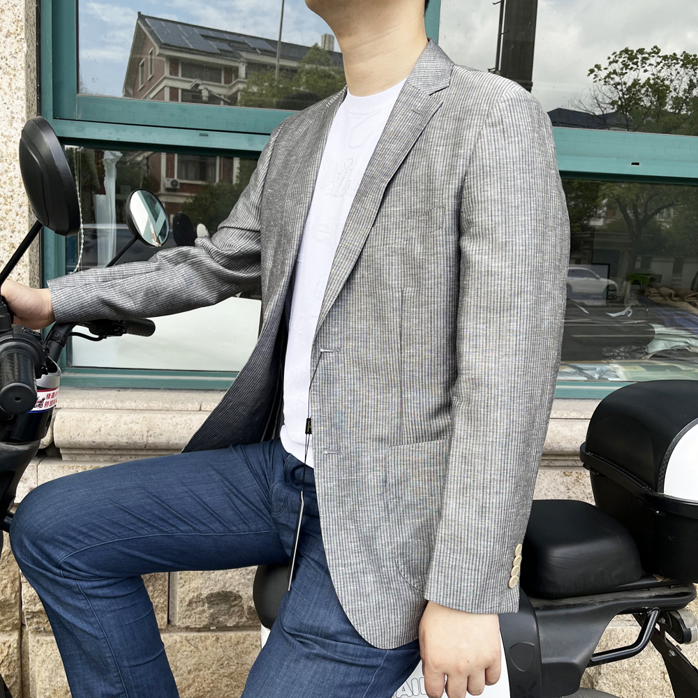 695607 羊毛+亚麻  2025年夏季新款薄款羊毛西服亚麻单西透气