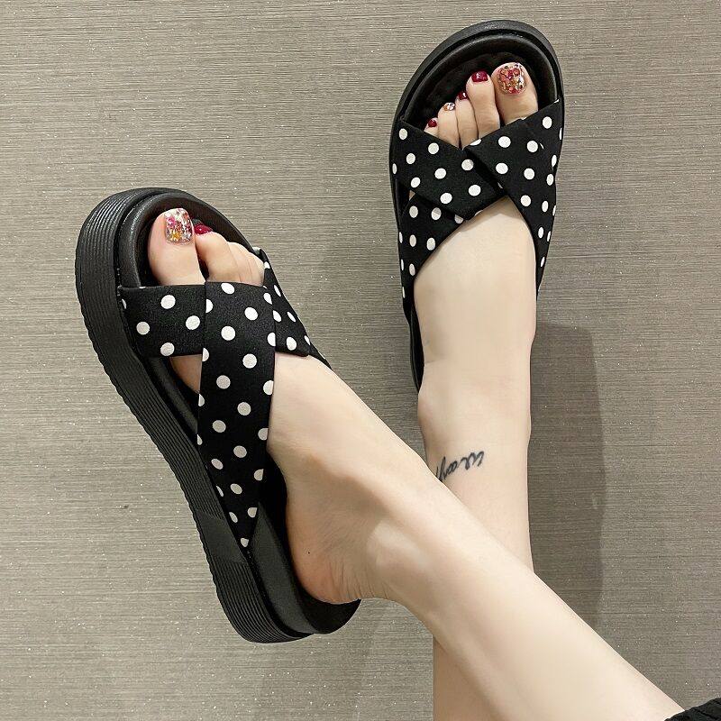 2025新款拖鞋女夏季外穿时尚交叉波点松糕增高厚底防滑家居凉拖鞋,女鞋,一字拖,淘宝优惠券,粉丝福利购,淘宝优惠卷