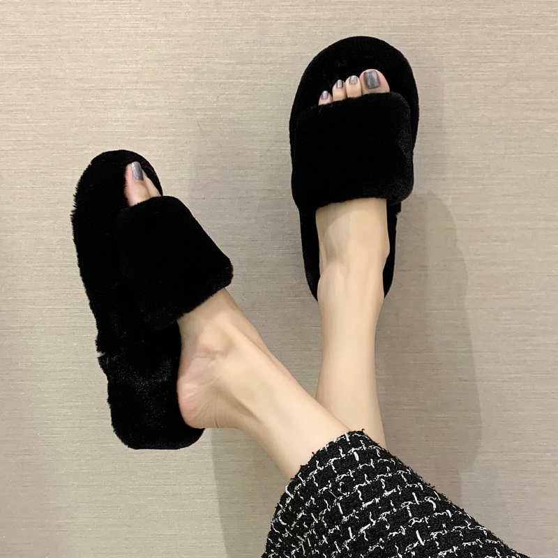 网红女士高跟室内家居毛毛拖鞋