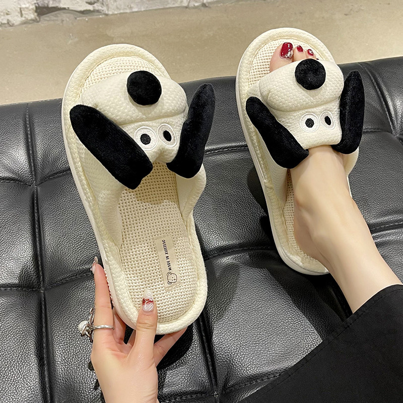 亚麻拖鞋女2025新款可爱小狗四季透气棉麻室内居家平底防滑一字拖,女鞋,一字拖,淘宝优惠券,粉丝福利购,淘宝优惠卷