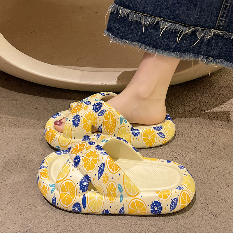 拖鞋女夏季外穿可爱橙子印花交叉室内家居浴室洗澡防滑厚底凉拖鞋,女鞋,一字拖,淘宝优惠券,粉丝福利购,淘宝优惠卷