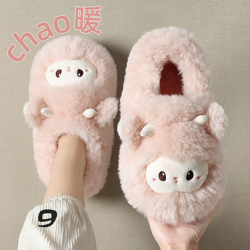 2025新款包跟棉拖鞋女冬季可爱小羊室内家居防滑保暖毛绒月子棉鞋