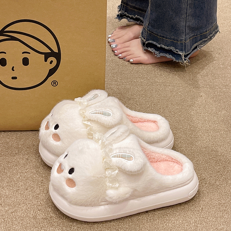 可爱兔子棉拖鞋女2025冬季新款卡通室内居家月子毛绒保暖包头拖鞋