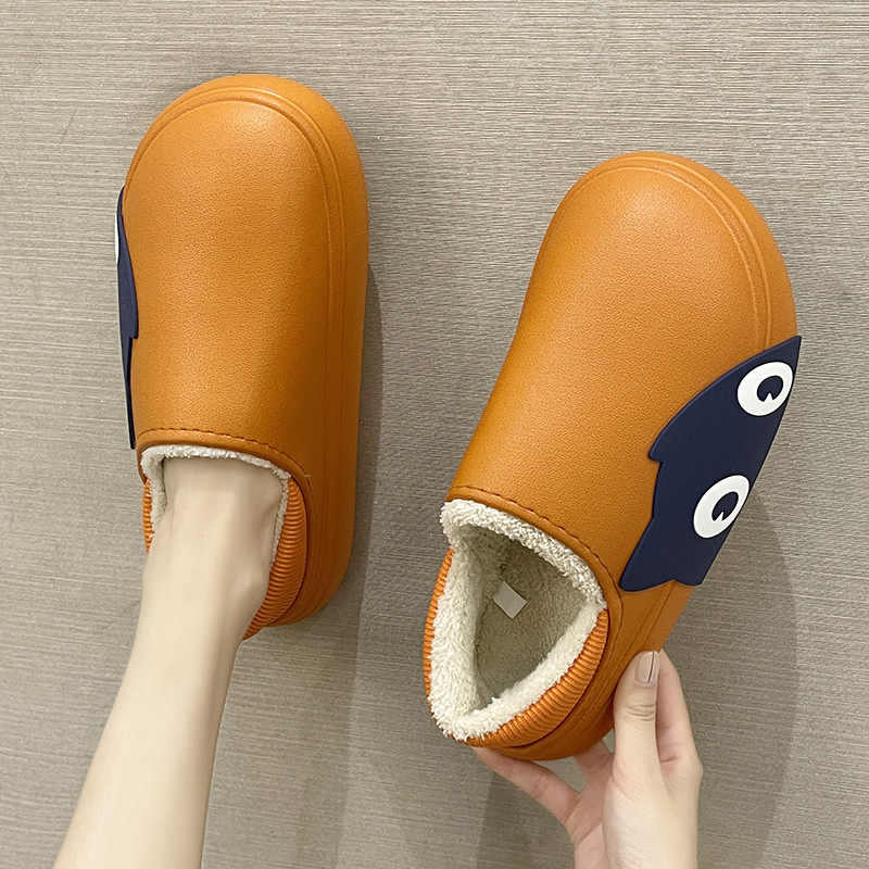 可爱棉拖鞋女秋冬季PU包跟防水家居室内情侣防滑保暖居家外穿拖鞋