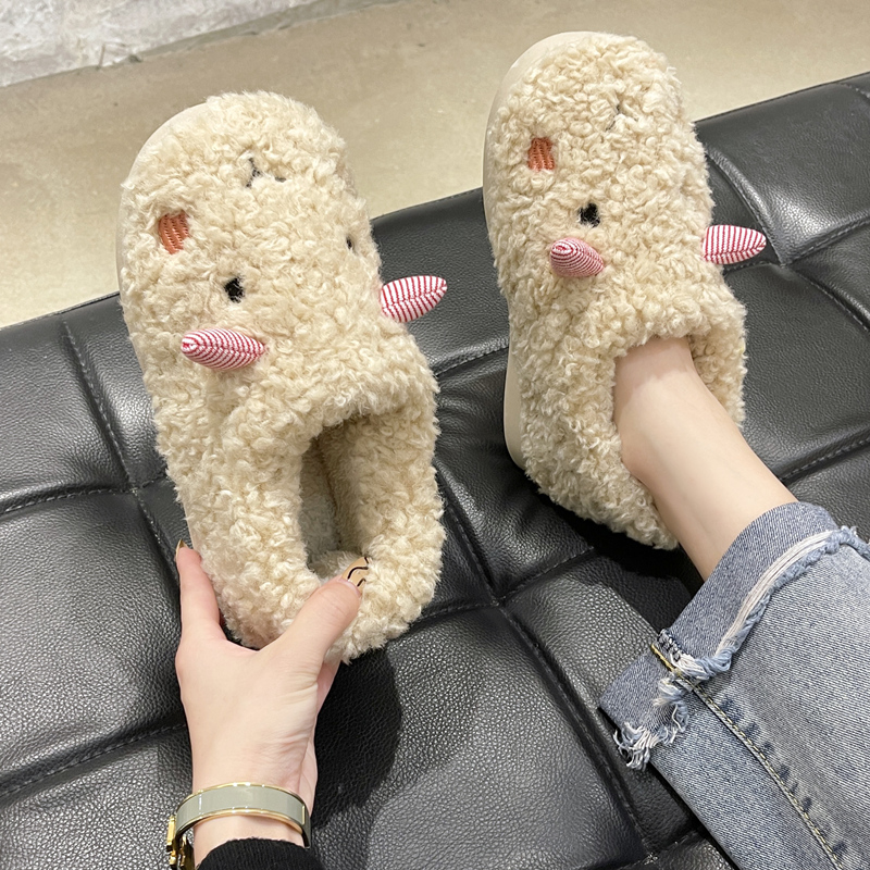 棉拖鞋女冬天可爱卡通小羊居家用室内保暖防滑外穿毛毛绒拖鞋秋冬