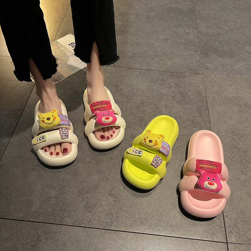 可爱小熊一字拖女夏季2025年新款时尚外穿室内居家厚底防滑凉拖鞋
