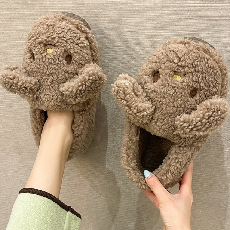 秋冬季保暖棉拖鞋女家居家用防滑室内卡通可爱月子毛毛绒包跟拖鞋