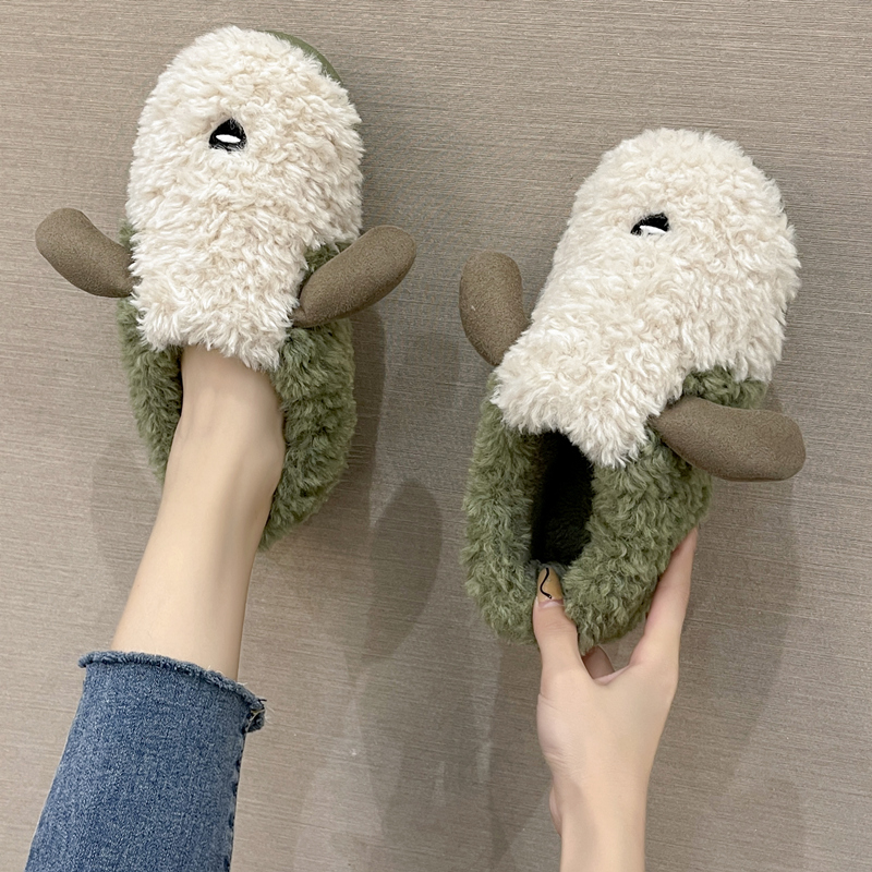 冬天棉拖鞋女包跟秋冬季室内家用家居厚底防滑可爱毛毛保暖月子鞋