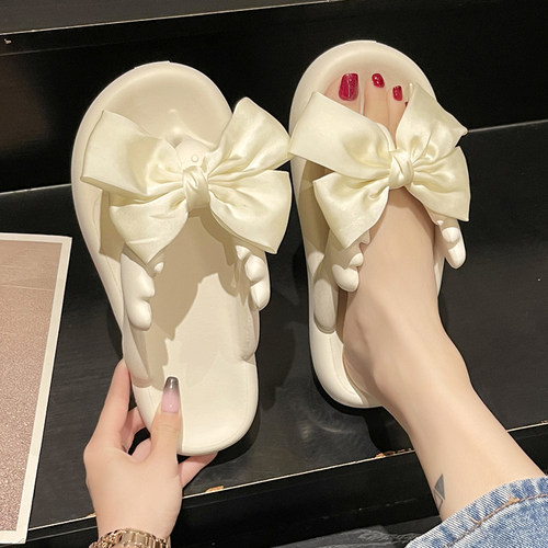 可爱小鹿蝴蝶结厚底防滑人字拖