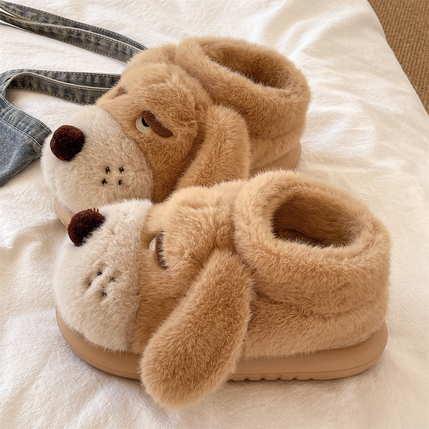 可爱卡通小狗棉拖鞋女冬季室内居家加厚毛绒保暖外穿防滑包跟棉鞋