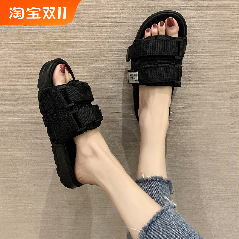 网红凉拖鞋女夏外穿ins潮时尚室内家用防滑厚底百搭情侣沙滩拖鞋