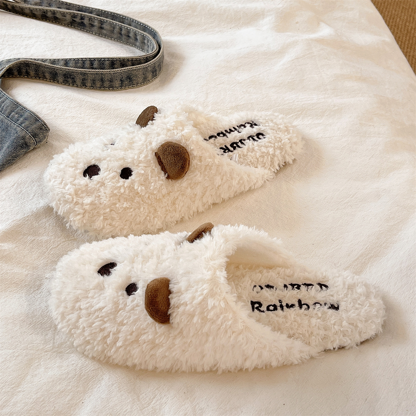 可爱狗狗包头毛毛拖鞋女冬季2025新款室内家居防滑毛绒保暖棉拖鞋