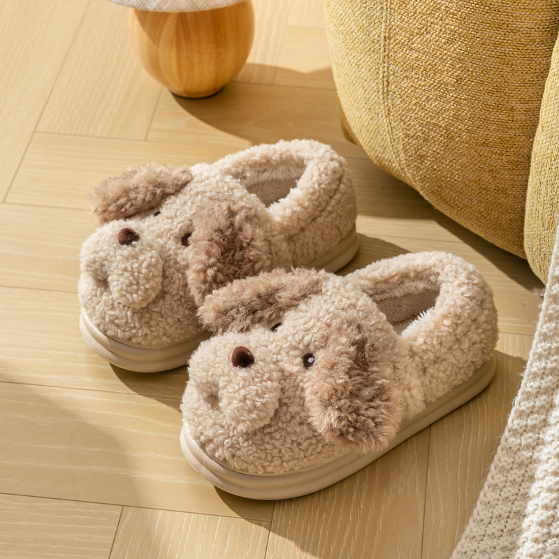 可爱小狗毛绒保暖包跟棉拖鞋