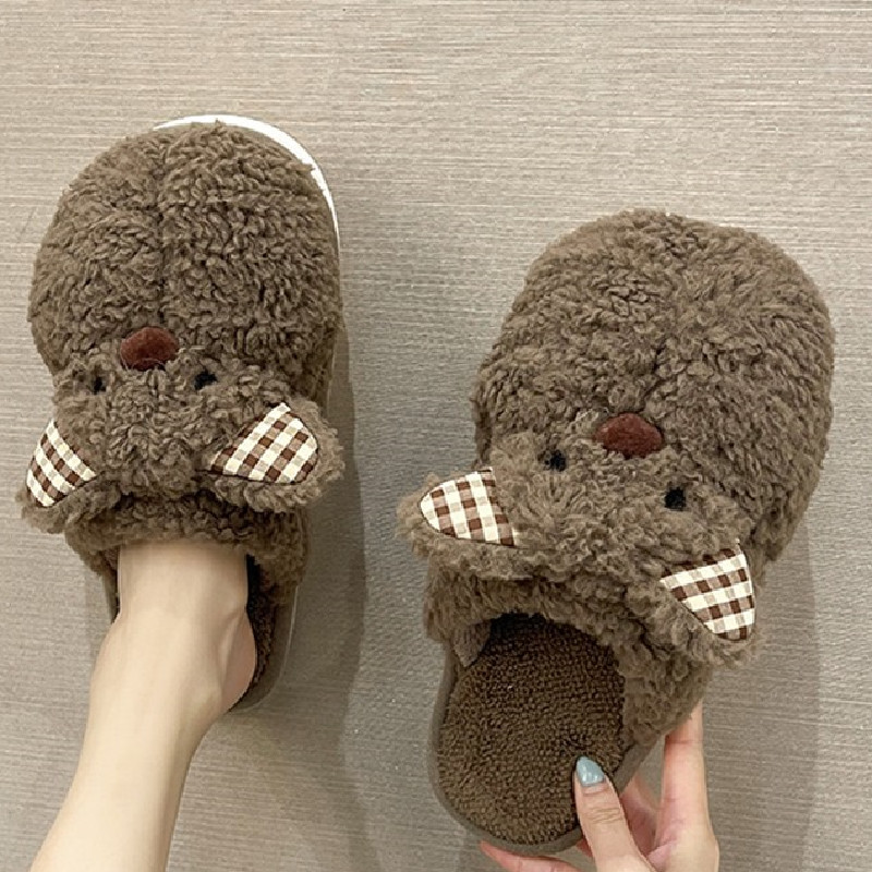 冬天可爱风居家防滑毛绒棉拖鞋