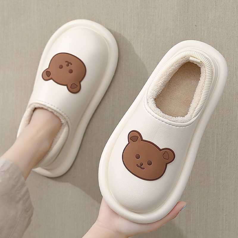 可爱小熊厚底防滑包跟保暖棉拖鞋