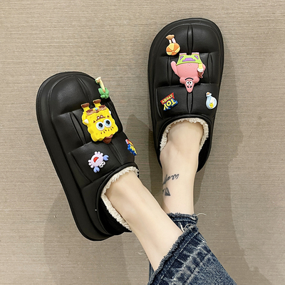 冬季防水保暖厚底加绒防滑棉拖鞋