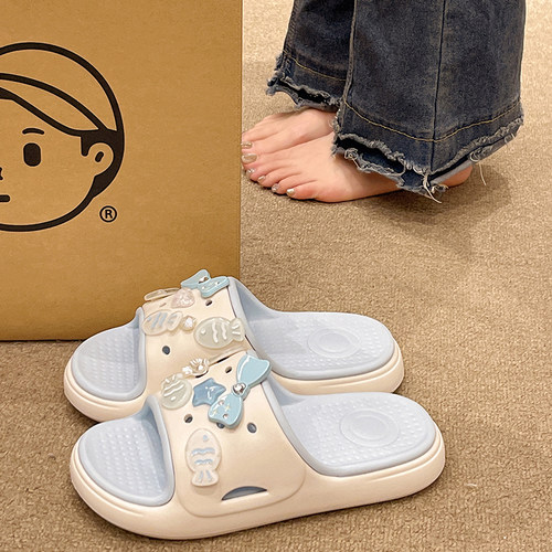 厚底eva拖鞋女士夏季外穿可爱蝴蝶结小鱼室内家居防滑镂空凉拖鞋