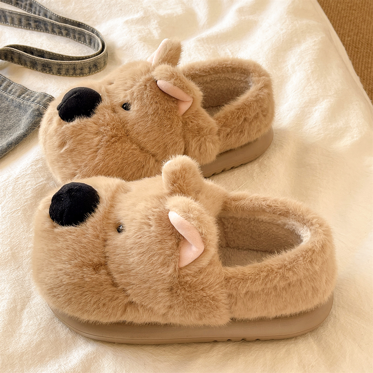 可爱狗狗棉拖鞋女冬季室内居家保暖毛毛鞋加绒防滑厚底包跟棉鞋男