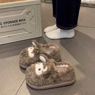 室内家居保暖厚底防滑可爱小羊包跟棉鞋 2025新款 女冬季 毛绒棉拖鞋