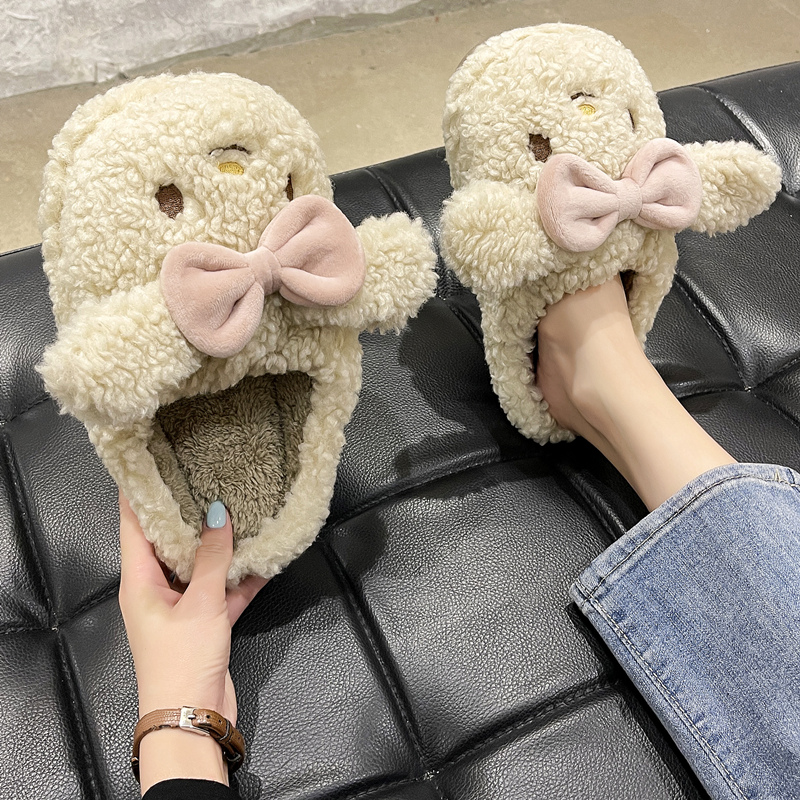 棉拖鞋女家用秋冬天室内家居保暖可爱卡通情侣毛毛绒拖鞋居家冬季