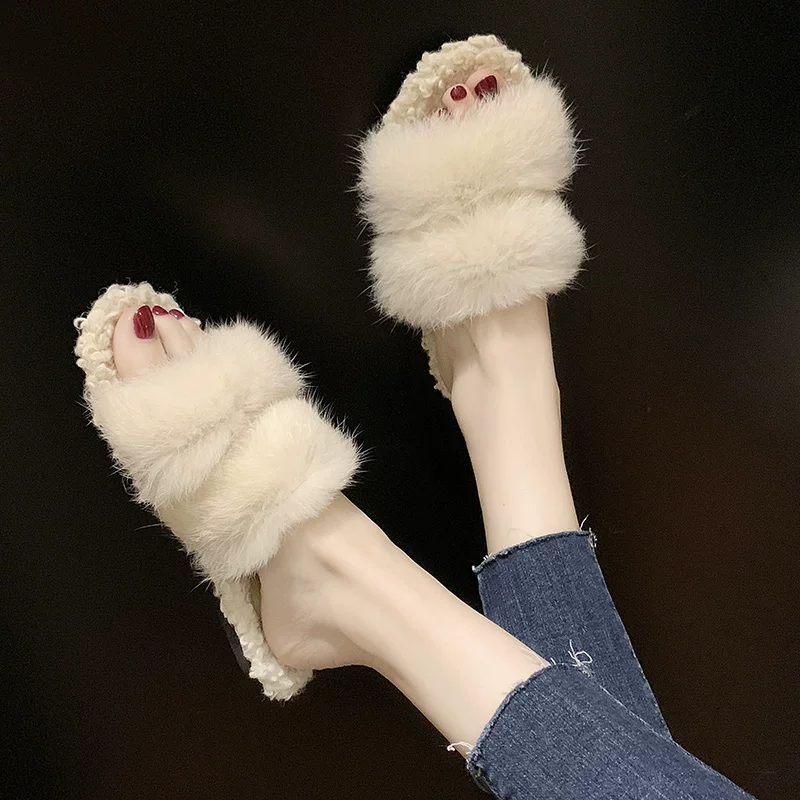 毛毛新款可爱ins秋冬季拖鞋女外