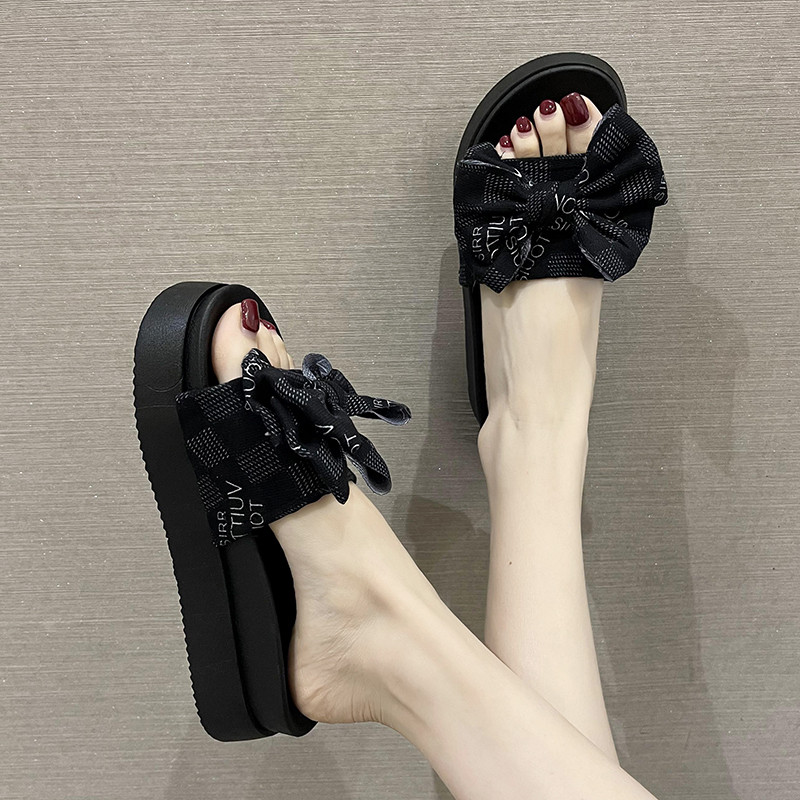 时尚蝴蝶结松糕厚底增高凉拖鞋女