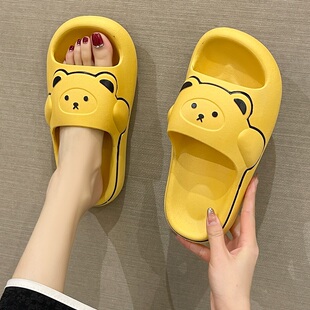 可爱拖鞋女夏季可外穿卡通小熊厚底一字拖室内居家洗澡防滑凉拖鞋