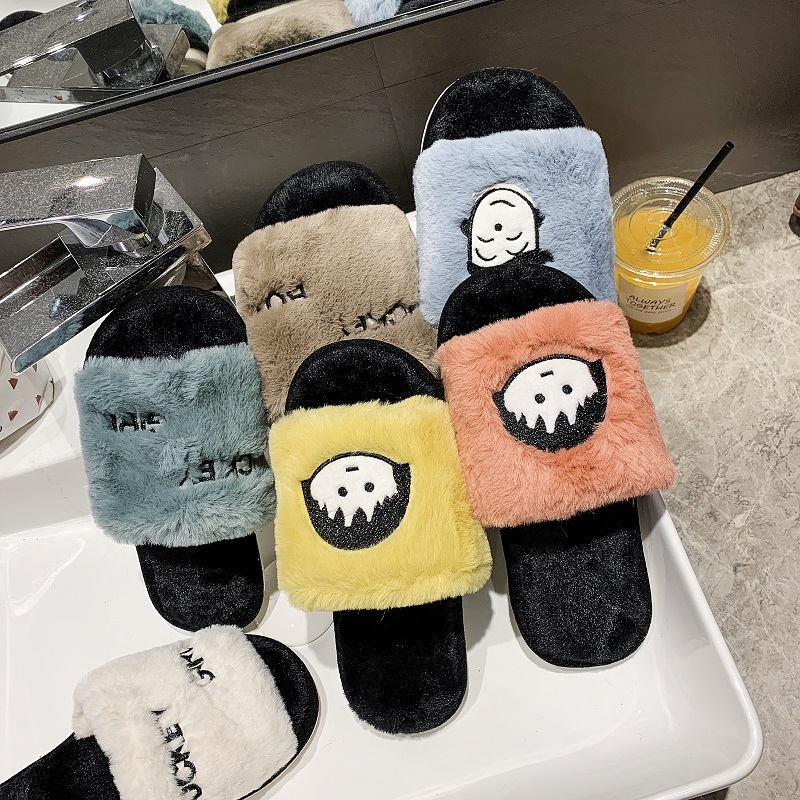 新款可爱情侣网红秋冬天毛毛拖鞋