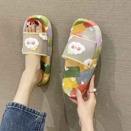 可爱卡通印花云朵防滑厚底凉拖鞋