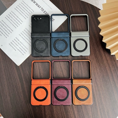 适用摩托罗拉MOTO Razr50/60ultra折叠手机壳简约商务复古皮纹旋转支架磁吸全包中轴铰链防摔男女款razr40u潮