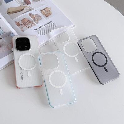 适用IQOO 15手机壳肤感磨砂透明边条瓦楞纹磁吸简约商务个性创意男女款保护套潮