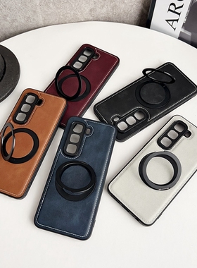 适用传音hot50pro+手机壳复古皮纹旋转支架磁吸hot50i个性创意hot40简约商务防摔男女款保护套潮