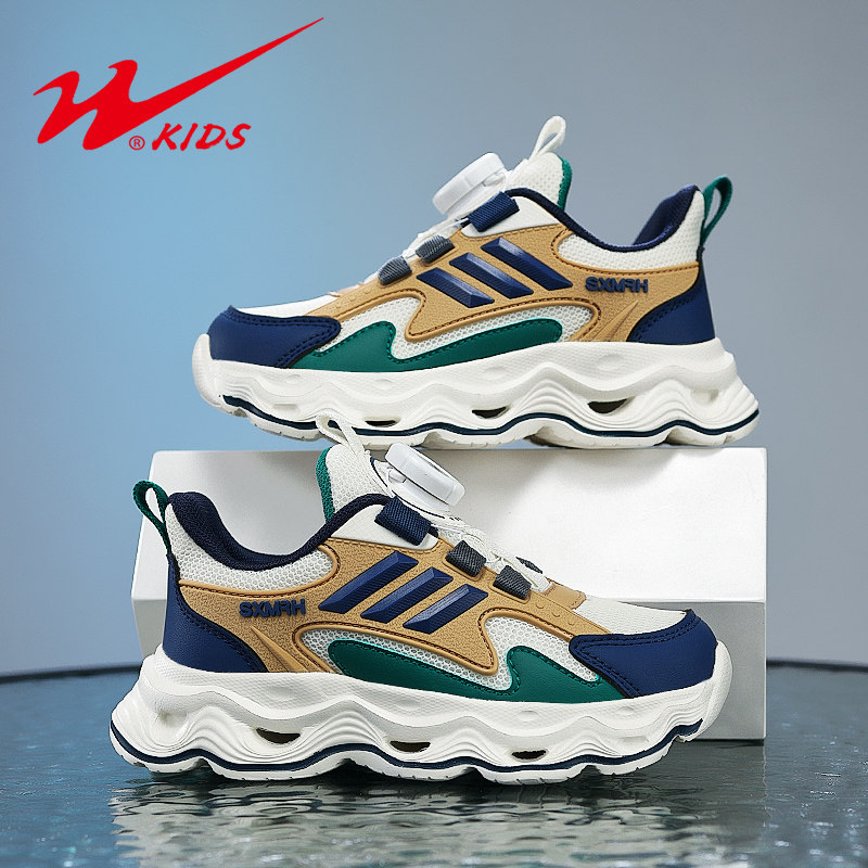 双星童鞋男童春秋款网面透气老爹鞋儿童旋转扣防滑软底女童运动鞋