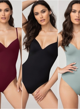 INCANTO正品 薄棉一体无痕舒适连体衣 收腹吊带文胸打底紧身内衣