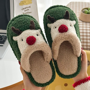 居家可爱拖鞋 时尚 秋冬室内防滑棉拖保暖防滑 女冬季 圣诞麋鹿棉拖鞋