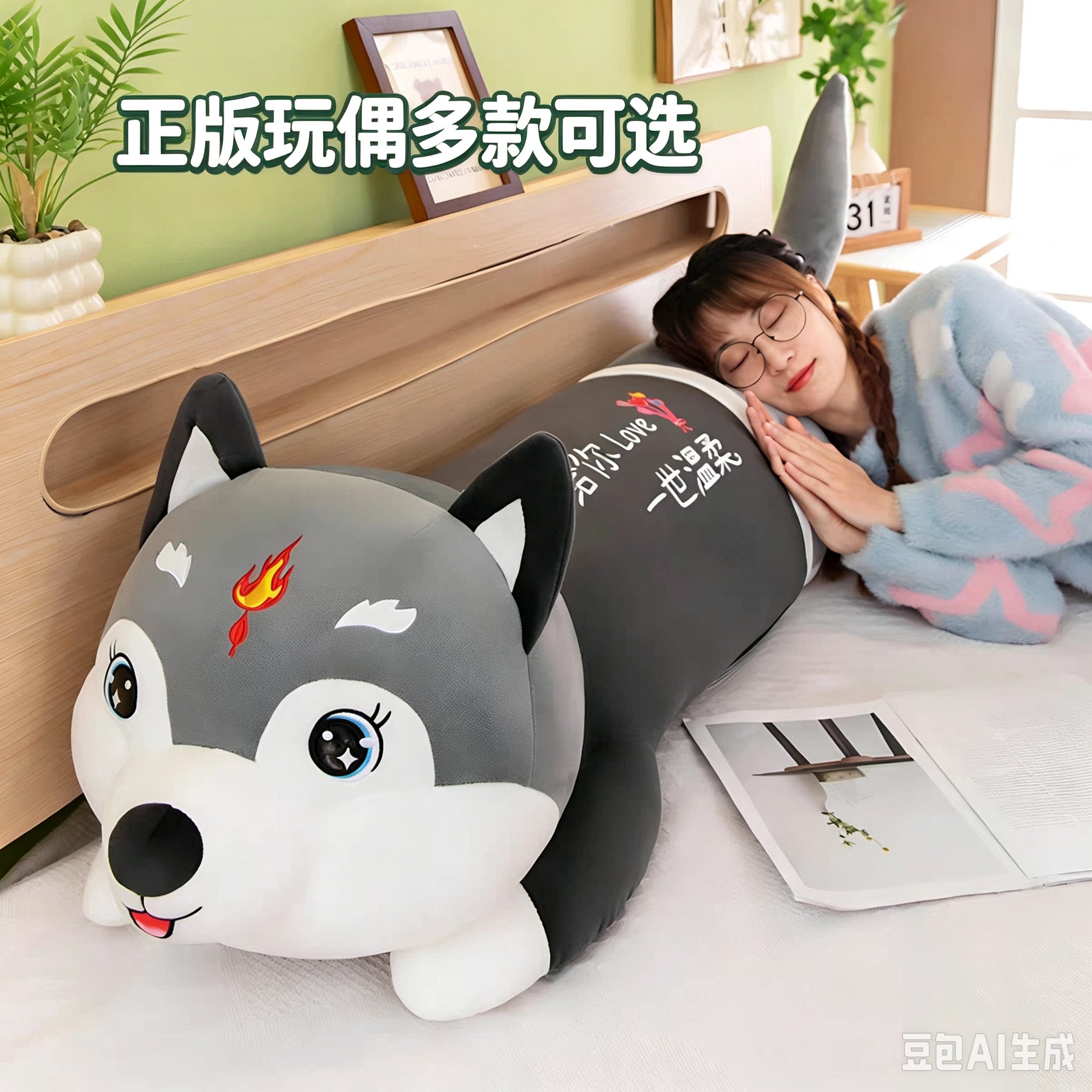 哈士奇公仔毛绒玩具二哈抱枕趴睡枕床上夹腿玩偶大号狗布娃娃礼物图片