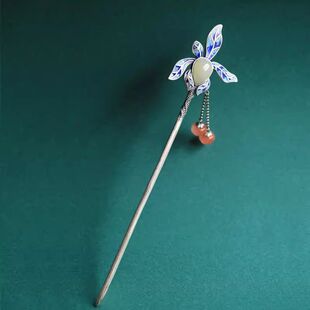 梦华录纯银步摇发簪女古风高级感钗子和田烧蓝盘发簪子发钗玉簪