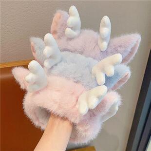 新款 可爱鹿角洗脸发箍女敷面膜化妆束发带高弹力毛绒头箍头饰发饰