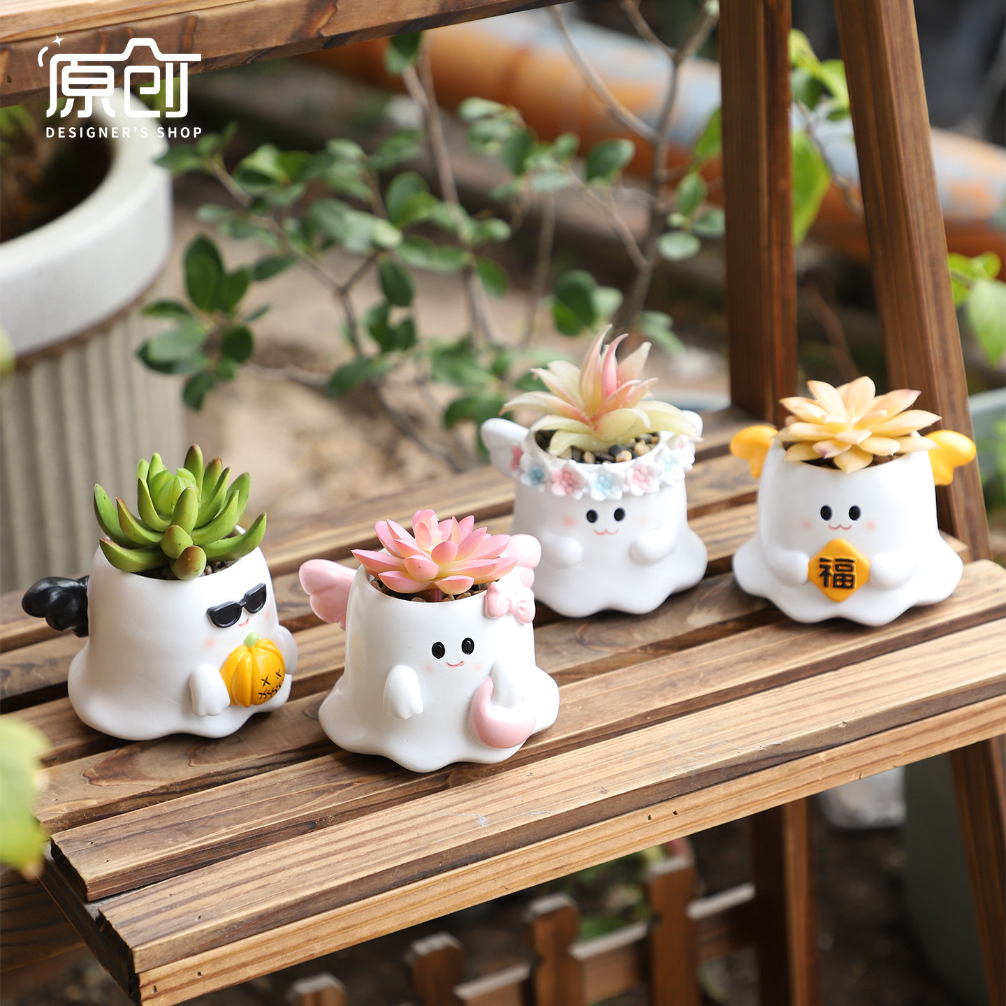 幽灵天使小花盆搞怪万圣节植物盆栽装饰可爱卡通创意造型多肉花盆