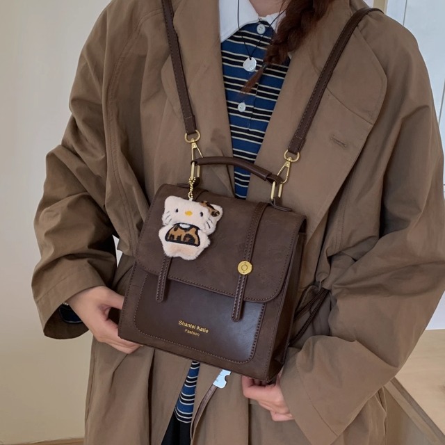 韩系学院风双肩包女生2025新款日常通勤百搭书包学生党斜挎小背包