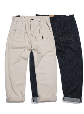 秋冬新款美式复古工装牛仔休闲裤日系咔叽白色长裤工装重磅长裤男