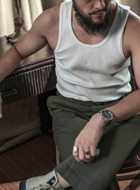 NON STOCK新品 基本款纯棉修身打底背心男士纯色圆领复古休闲汗衫