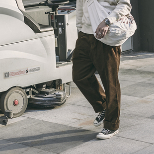 裤 日系复古户外加厚保暖灯芯绒复古宽松两褶工装 男 STOCK秋冬 NON