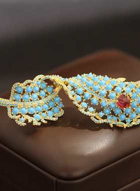 奢华气质蓝色羽毛胸针微镶锆石大衣外套西装配饰晚宴礼服高档胸花